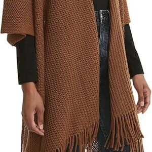 Steve Madden Fringed Open Knit Poncho (One Size)